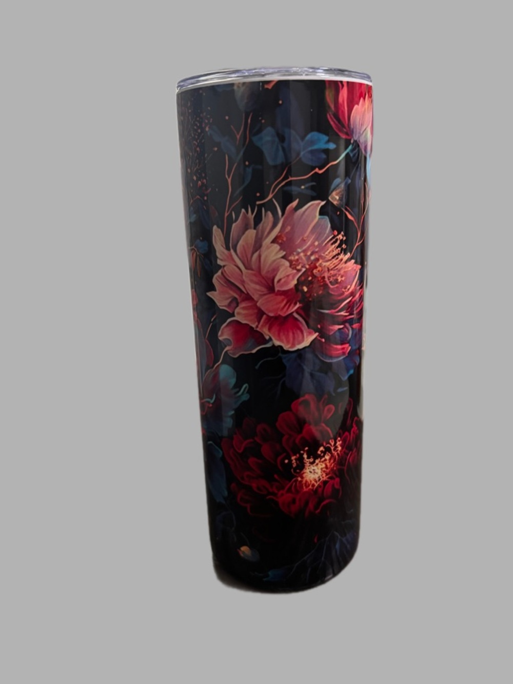 Floral Stainless Steel Tumbler in Black and Red - Brand Unspecified